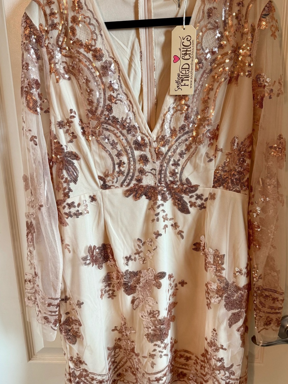 Southern Fried Chics Rose Gold Sequin Embroidered Mini Dress - Picture 2 of 6